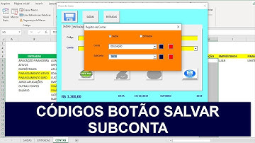 Códigos VBA Botão Salvar Subconta via Formulário - Controle Financeiro Excel - Aula 12