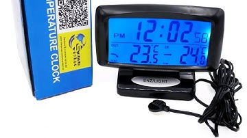 Car LCD Digital Thermometer Hygrometer Alarm Clock With Dual Sensors S