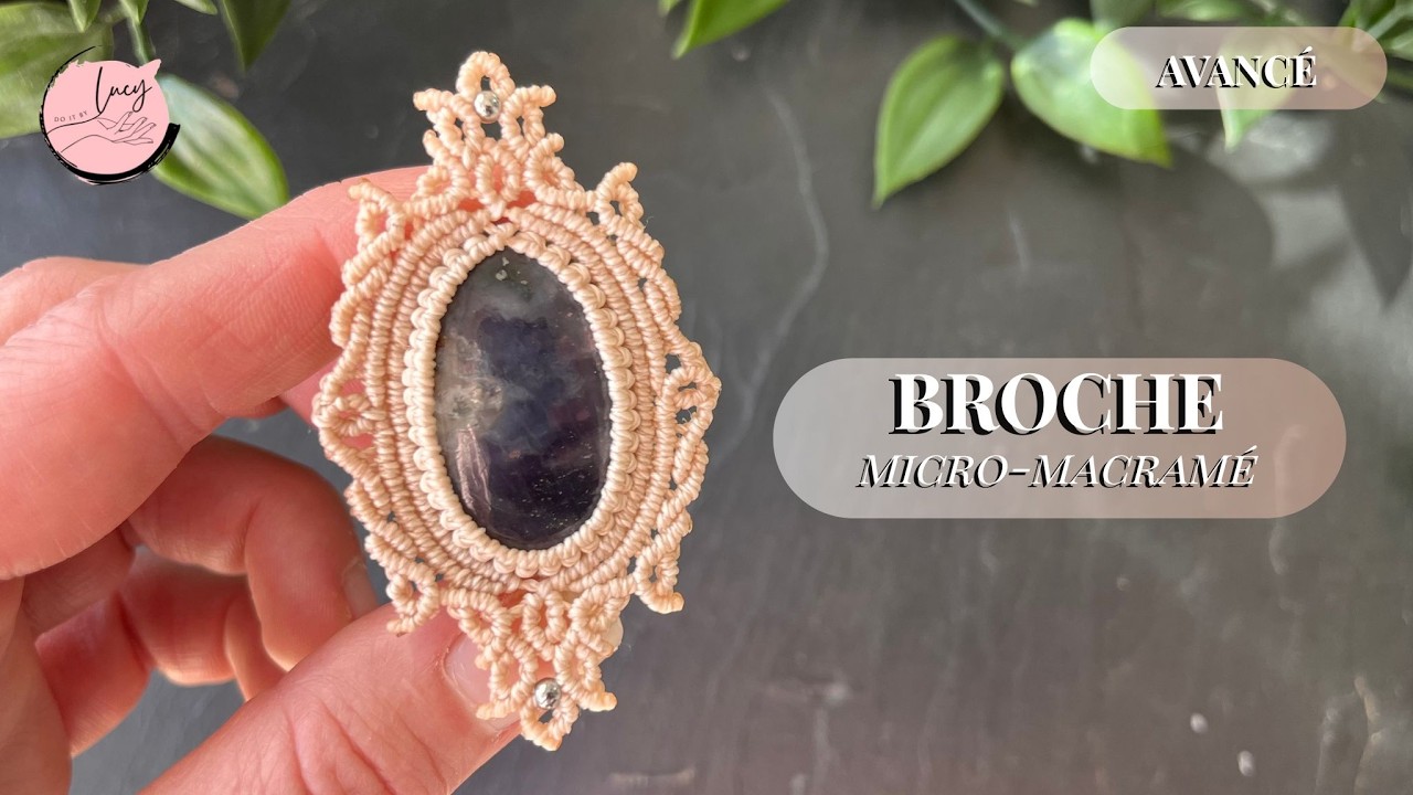 Broche en micro-macramé avec pierre naturelle | Tuto demandé 💙 #micromacrame #broche