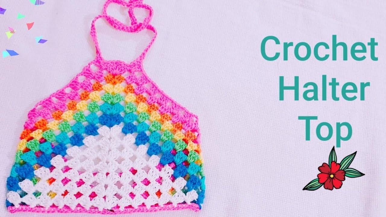 CROCHET PATTERN PAPER COPY FESTIVAL RAINBOW HALTER NECK CROP TOP BRALETTE  110