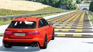 Cars vs 100 Speed Bumps, Potholes, Log Trap, Deep Water and Stairs ▶️ BeamNG Drive (LONG VIDEO)