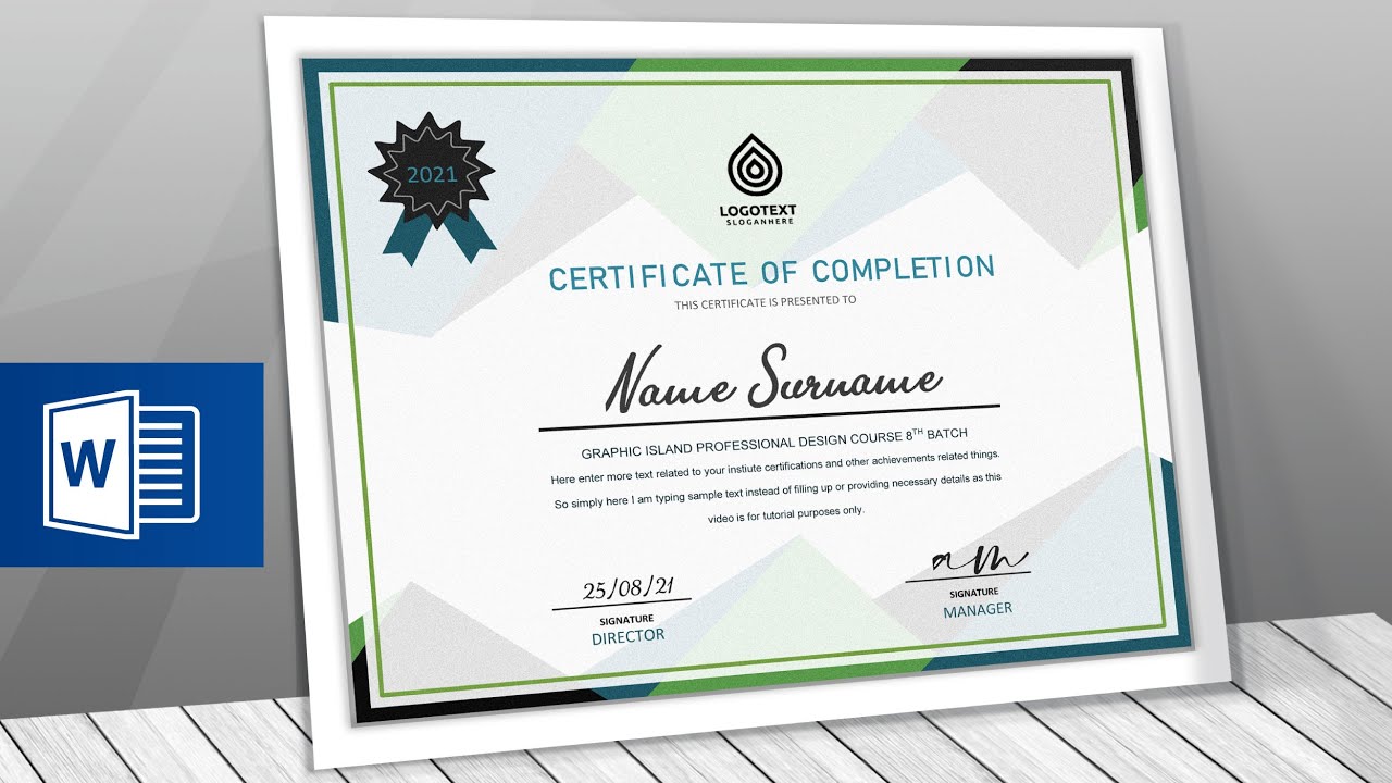 Made certificate. MS Word Certificate. Create Certificate.