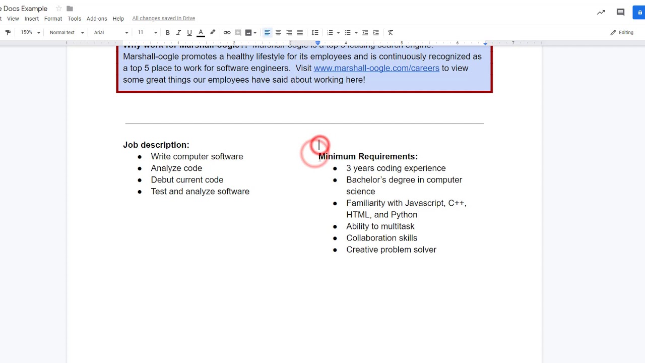 Google Docs - How To Section A Page Into Columns