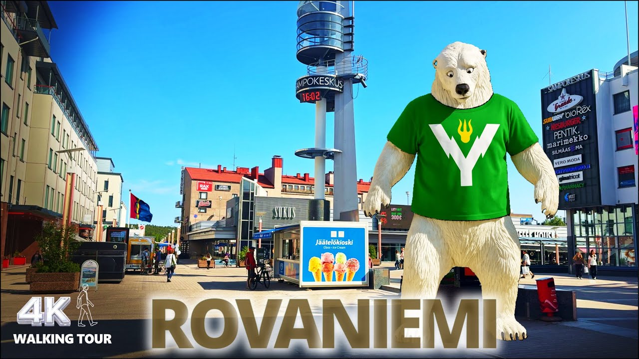 Пешая прогулка по центру Рованиеми, лето 2025; Финляндия. #4K