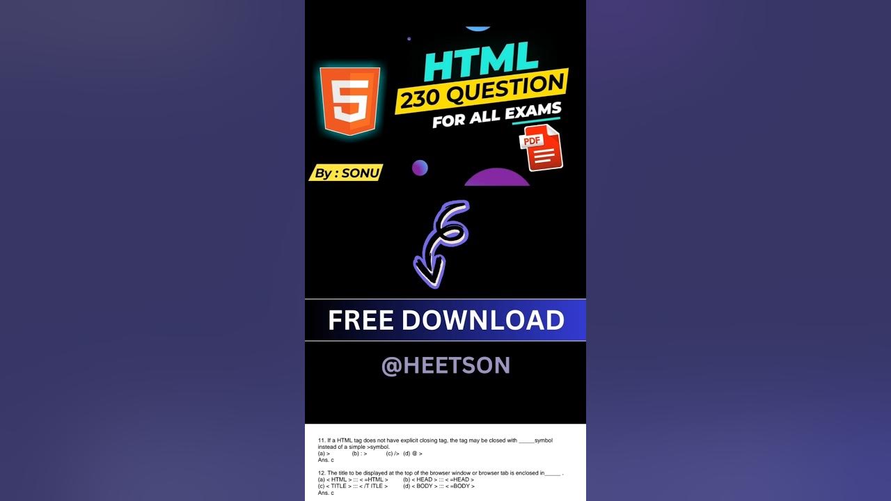HTML MCQ Questions and Answers (Objective multiple choice question PDF ...