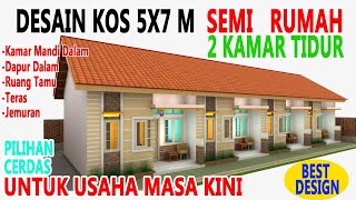 DESAIN KOS KOSAN 5X7 M DENGAN 2 KAMAR TIDUR || Kamar Mandi Dalam, Dapur, Ruang Tamu, Jemuran & Teras