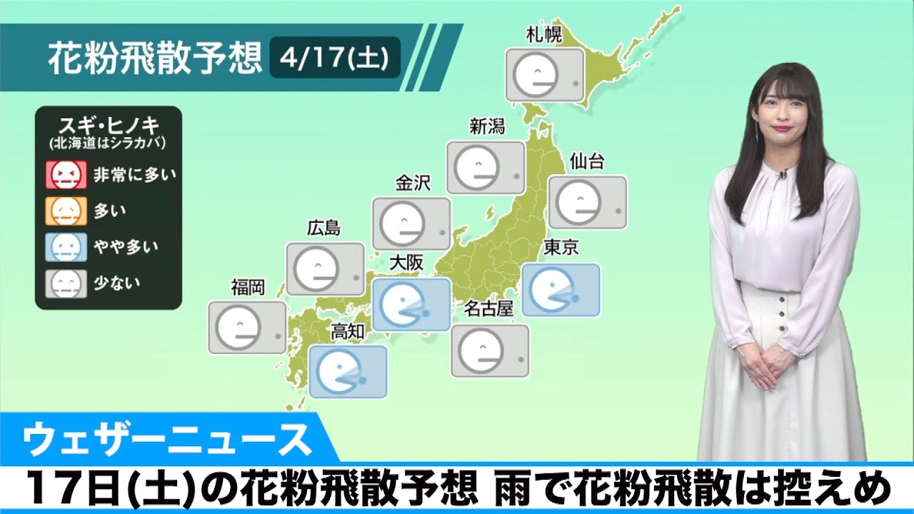 17日 土 の花粉飛散予想 雨で花粉飛散は控えめ Youtube