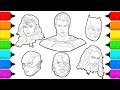 Justice league superheroes faces drawing  coloring