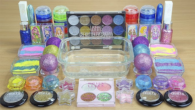 GLITTER SLIME, Mixing makeup and glitter into Clear Slime