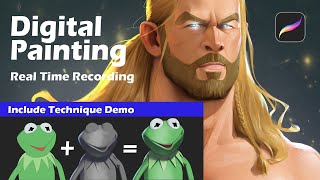 Digital Painting Technique Demo - Kermit and Thor - with Procreate on iPad Pro