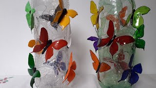 Vaso em Garrafa Pet com Tema #borboletas (#artesanato #garrafapet #reciclagem )