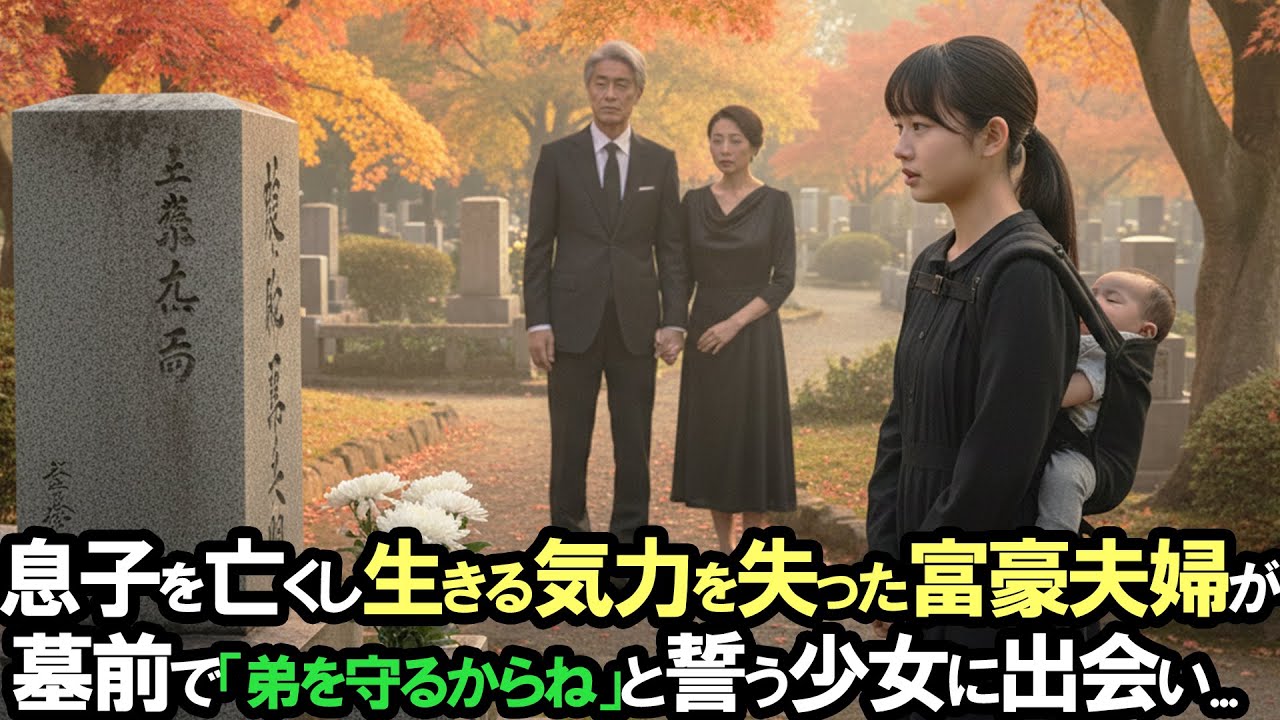愛する息子を亡くし、生きる気力を失った富豪夫婦。墓参り中、両親を失い幼い弟を背負いながら「パパ、弟を守るからね」と誓う少女に出会い...【感動する話】