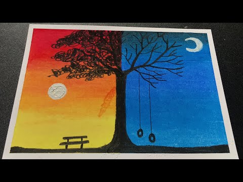 Hướng dẫn vẽ tranh phong cảnh ngày và đêm đơn giản mà đẹp | How to draw  simple scenery - YouTube