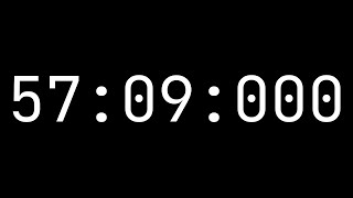 Countdown timer 57 minutes, 9 seconds [57:09:000] - White on black with milliseconds