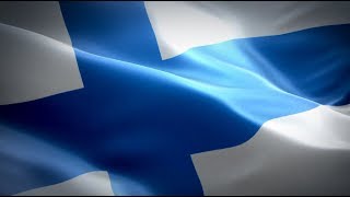 Finland flag video waving in wind. Realistic Finnish Flag background