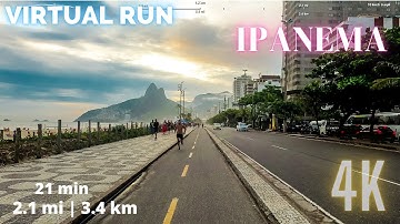 Virtual RUN 21 Minutes | 2.1mi (3.4km)  Ipanema | Treadmill RUN in 4K | Ambient Sounds