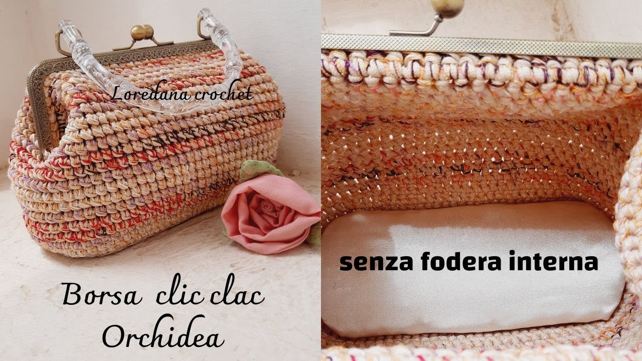 🌸🌸BORSA UNCINETTO CLIC CLAC ORCHIDEA SENZA FODERA🌸🌸MAGLIA BASSA A RILIEVO🌸THAI SUBLIME  TESSILAND
