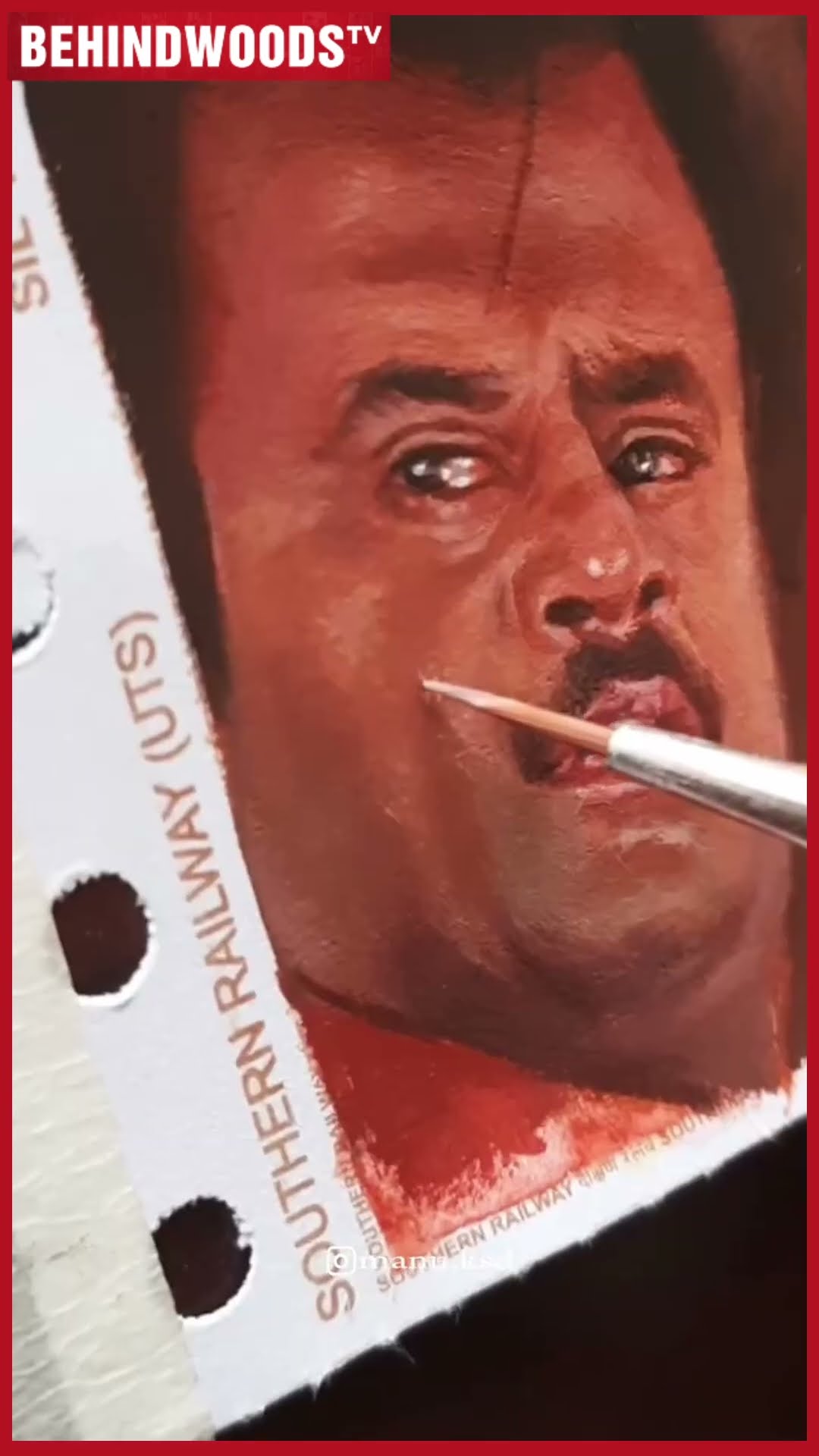Wow ? Train Ticket-ல தளபதி Rajini-ஐ வரைஞ்சு அசத்திய paint artist