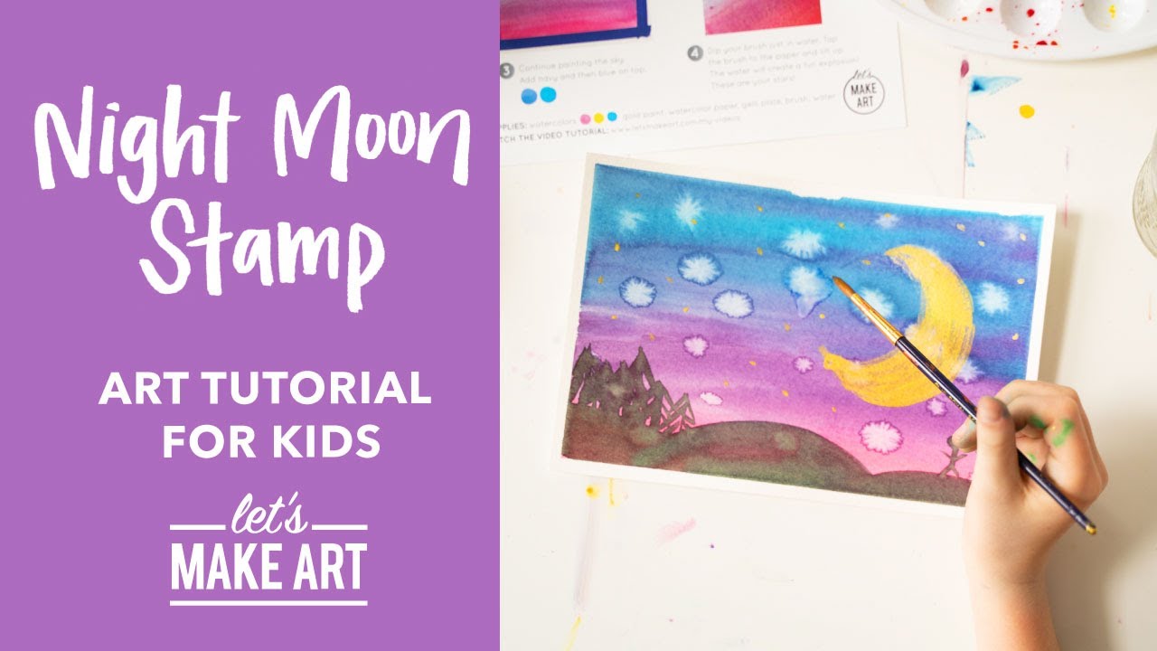 Night Moon Stamp 🌛| Children's Art Lesson by Nicole Miyuki of Let's Make Art (Kid-Friendly Art)
