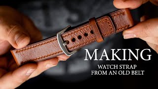 Making vintage watch strap from an old belt. Leather craft