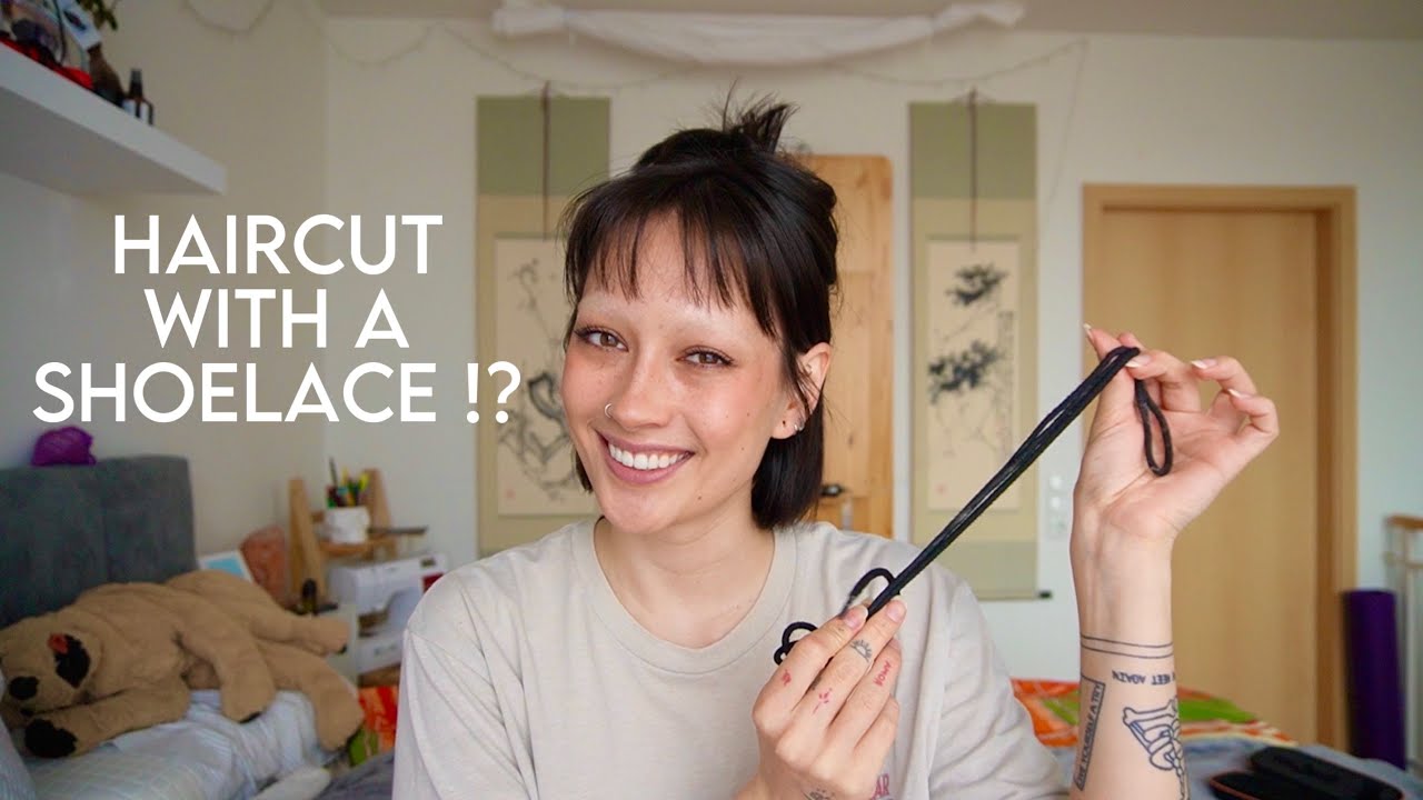 bob haircut at home with a shoelace !? | DIY