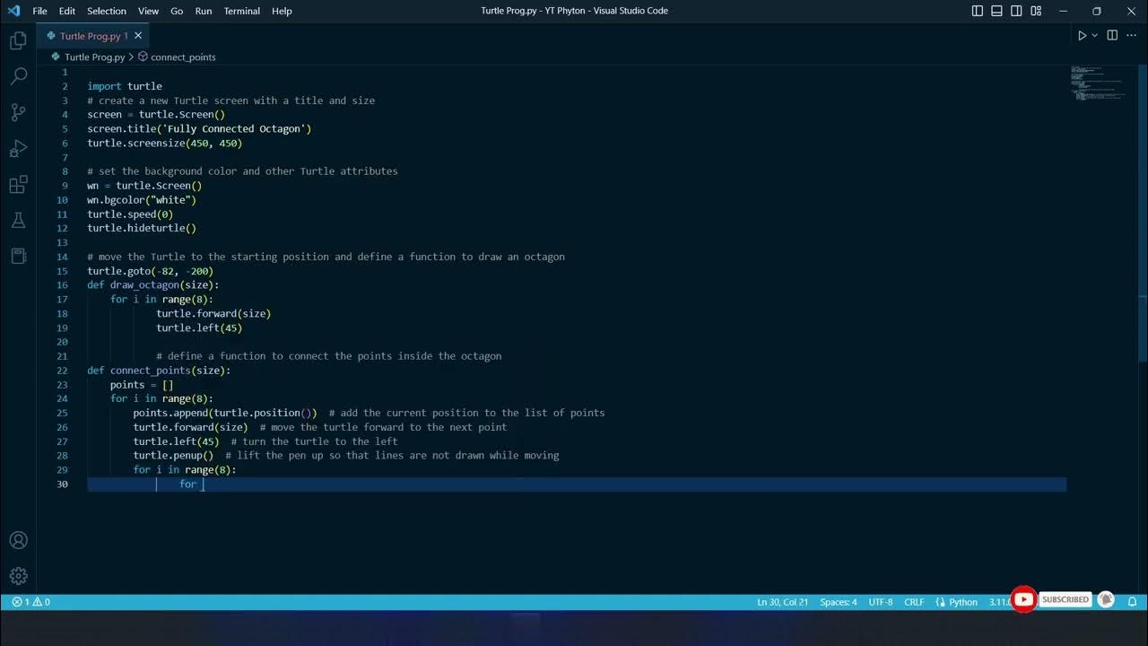 Python Turtle Graphics Tutorial: How to Draw a Fully Connected Octagon ...