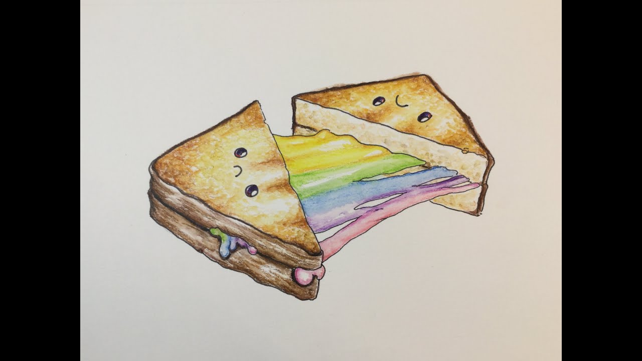 How To Draw Kawaii (かわいい 可愛い) Rainbow Grilled Cheese Sandwich (Step