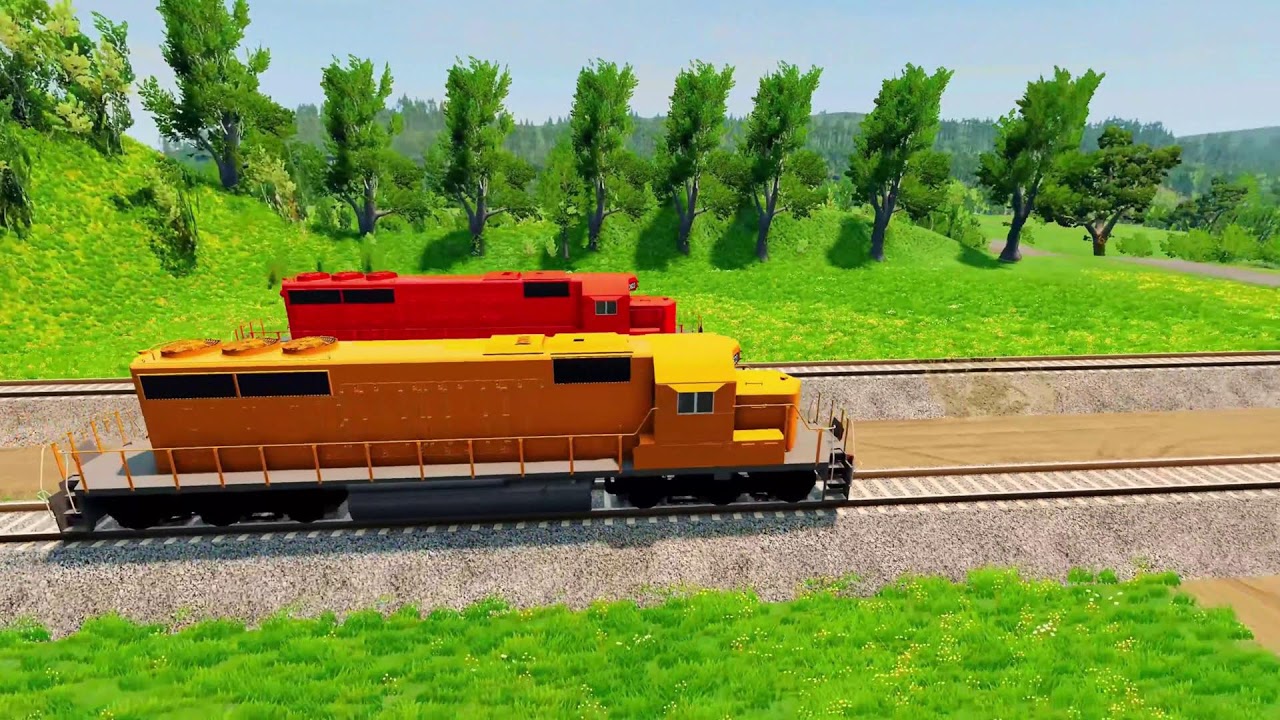 Triple Flatbed Trailer McQueen Transportation with Truck - Speedbumps vs Cars vs Train - BeamNG #01