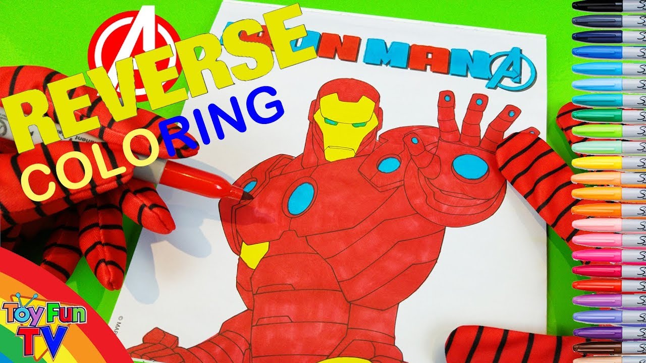 Spiderman Reverse Coloring in Ironman Avengers REVERSE Coloring Book ToyfunTV