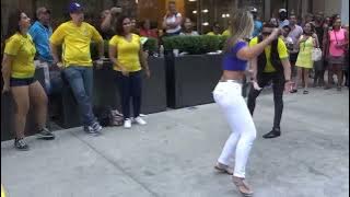 BRAZILIAN GIRL DANCES A BRAZILIAN SAMBA STREET DANCE AT BRAZILIAN CARNIVAL CULTURE PARTY NEW YORK