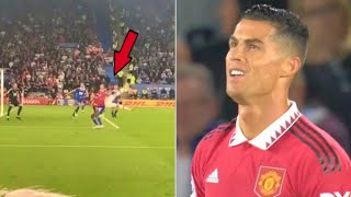 Cristiano Ronaldo quase marca de voleio contra o Leicester
