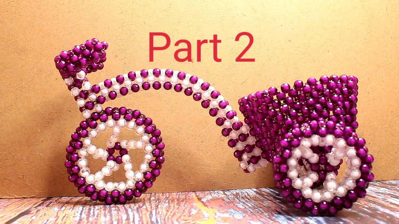 পুতির সাইকেল ফুলদানি | How to make beaded cycle flower  basket (part 2)| beaded showpiece