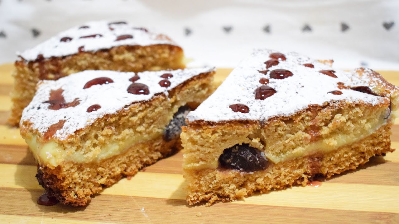 TORTA VERSATA ALLO SCIROPPO DI AMARENE con Crema Pasticcera Veloce