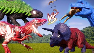 SUPER RED SPIDERMAN vs BLACK SPIDERMAN vs SUPERZILLA SUPERHERO DINOSAURS - Jurassic World Evolution