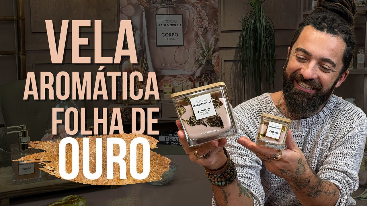 VELA AROMÁTICA COM FOLHAS DE OURO