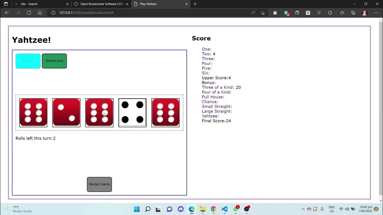 javascript YAHTZEE YouTube