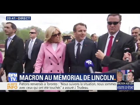 Visite d'État: Emmanuel Macron est arrivé au mémorial de Lincoln avec son épouse Brigitte