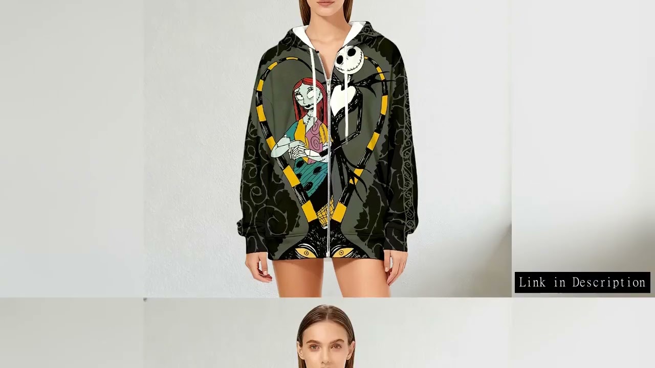 Women's The Nightmare Before Christmas Jack Sally Printed Zip-Up Hoodie Autumn Winter Fashion Street