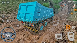 Heavy 12 Wheels BharatBenz Truck 🚛 Full Overload Sand in Extreme OFF ROAD | Bus simulator indonesia  screenshot 5