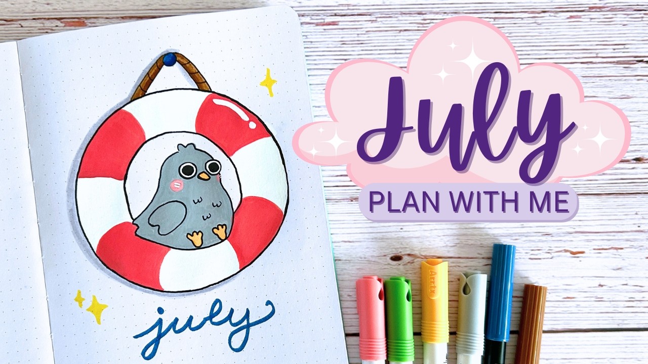 July plan with me 🐦 kawaii pigeons & cozy lighthouse bullet journal 🛟
