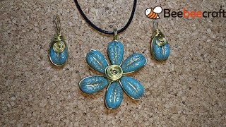 ARETES Y COLGANTE TURQUESAS #beebeecraft #alambrismo