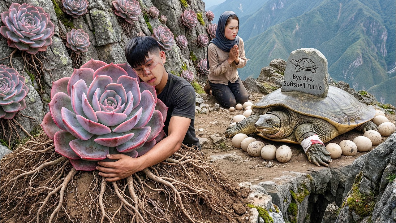 Brave Boy Risks His Life Harvest Giant Pink Succulent on Cliff | Final Farewell to softshell turtle