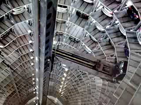 The lift in Autostadt from the top of the glass tower