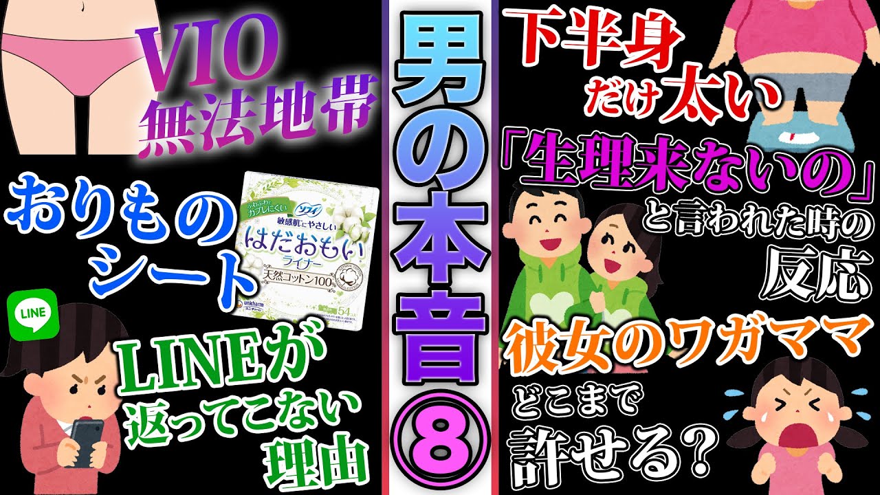 【第8回】男は実際こう思ってるぞ！エ○チの時VIOが無法地帯、おりものシートが付いていたら？彼女のワガママってどこまで許せる？彼女から「生理が遅れてる」と言われた時の反応、吐息って臭い？【男の本音】