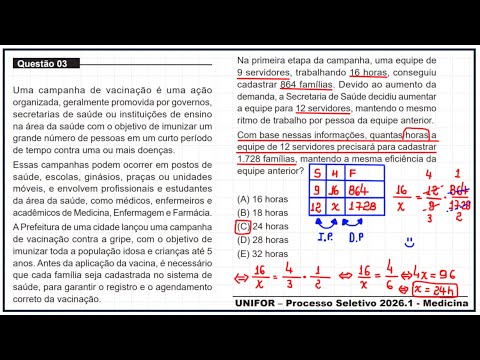 UNIFOR - PROCESSO SELETIVO 2026.1 - MEDICINA - QUESTÃO 03