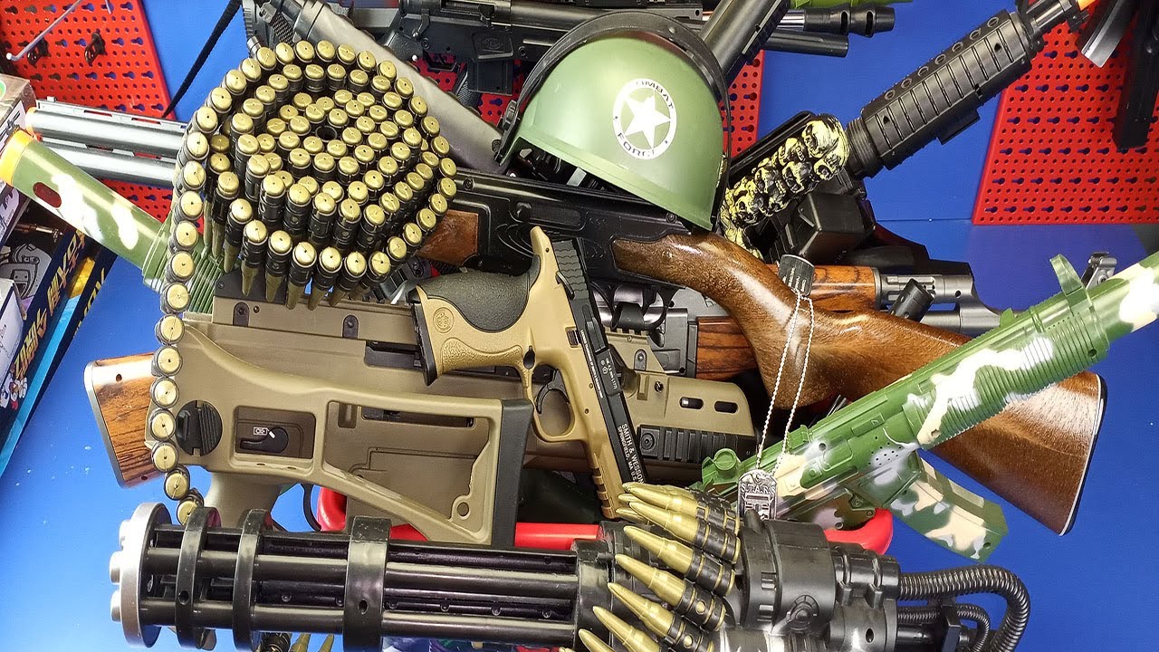 Box of Airsoft Guns & Plastic Toys ! BB Gun + Military Equipment Toys
