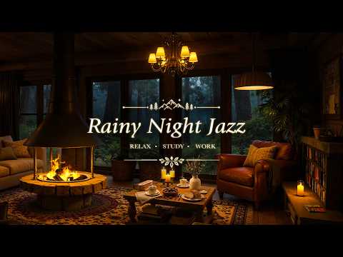 4K Rainy Night Jazz 🌧️ Cozy Reading Nook Ambience with Gentle Rain & Fireplace Sounds for Relaxation
