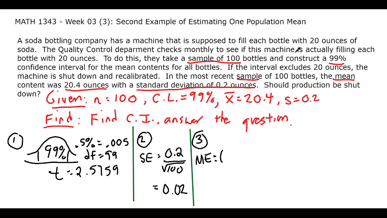 MATH 1343 - Week 03 (3): Second Example of Estimating One Population ...