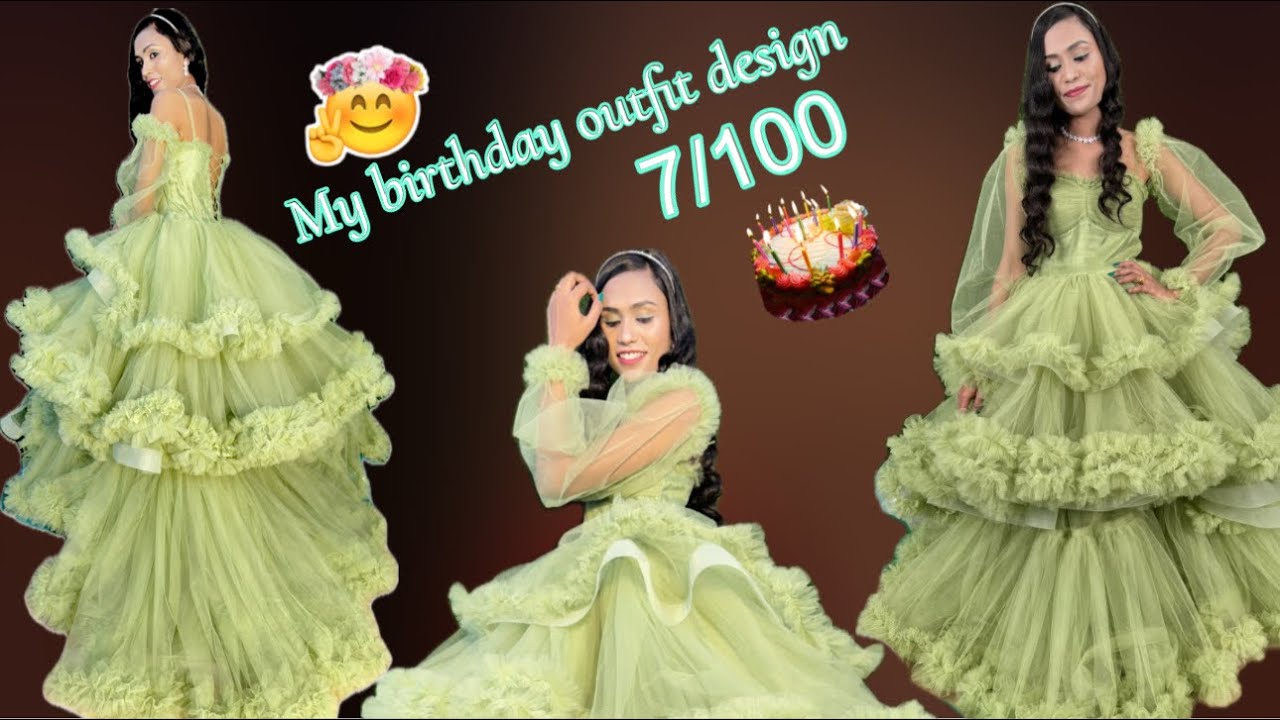 (Design no.7) my birthday outfit design light green straps ruffle-layers maxi formal dress
