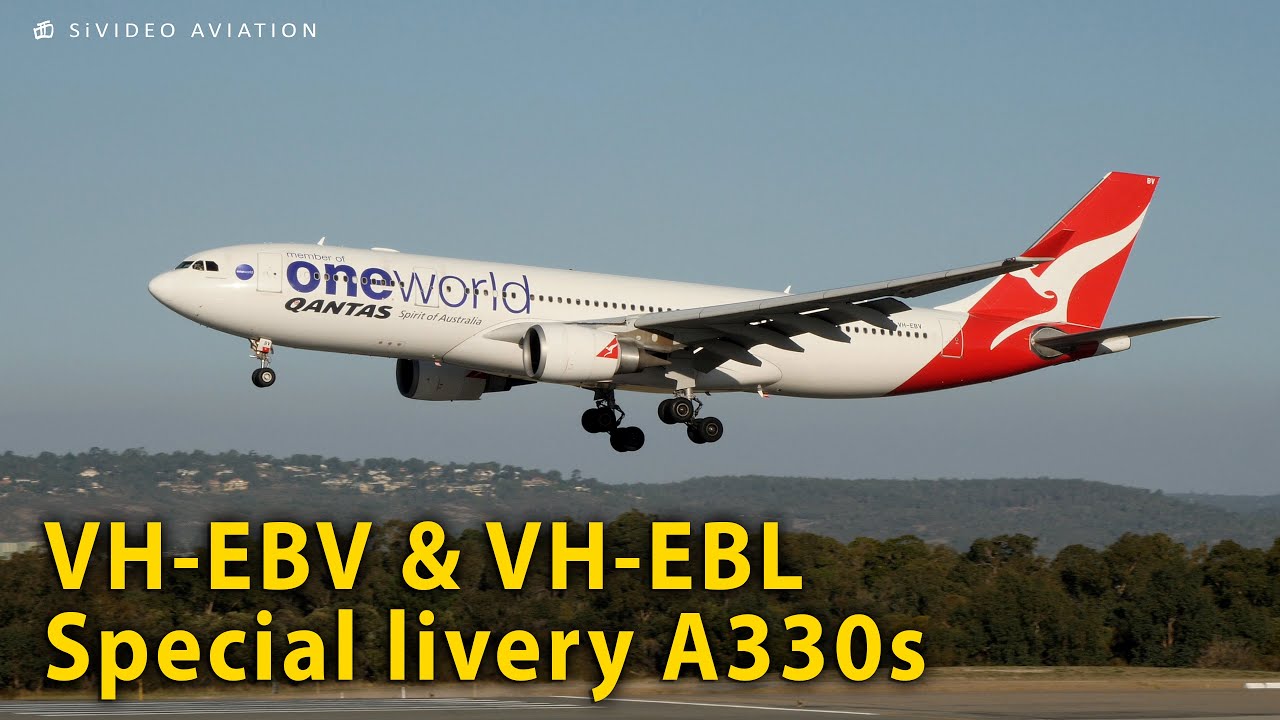 Qantas Airways (VH-EBV) and (VH-EBL) arriving on RW03 at Perth Airport.